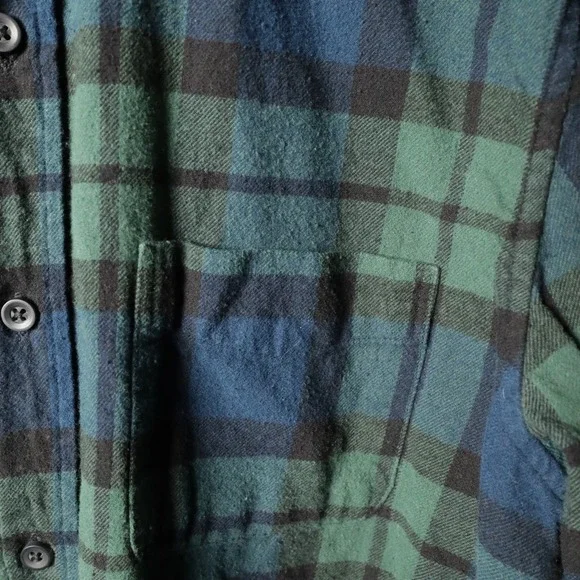 J Crew Classic Flannel Long Sleeve Shirt Blue Green Plaid Size Medium - Picture 4 of 6